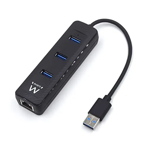 Produktbild Ewent EW1140 Hub mit 3 Anschlüssen USB 3.1, 1-LAN RJ45 10/100/1000; für Utrabooks, Notebooks und Desktop PCs, Schwarz
