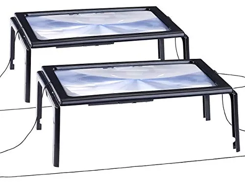 AGT Lese Lupe: 2er-Set XXL-Leselupe mit 3-facher Vergrößerung, 4 LEDs und Klappstände (Beleuchtete Lupe, Lupe mit Beleuchtung, Standlupe Licht)