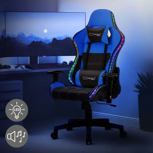 ML-Design Gaming Stuhl mit RGB LED-Beleuchtung und Bluetooth-Lautsprechern - Ergonomischer Bürostuhl mit integrierten Bluetooth-Lautsprechern und RGB LED-Beleuchtung, perfekt für ein intensives Gaming-Erlebnis und maximalen Komfort.