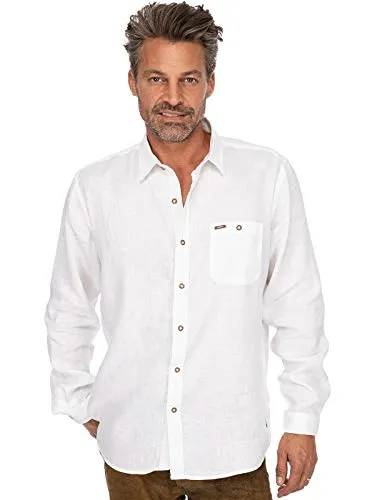 Stockerpoint Herren Vincent2 Trachtenhemd, Weiss, 2XL - Traditionelles Design - Trachtenhemden für Herren, aus 100% hochwertigem Leinen für atmungsaktiven Tragekomfort und perfekte Passform – ideal für festliche Anlässe.