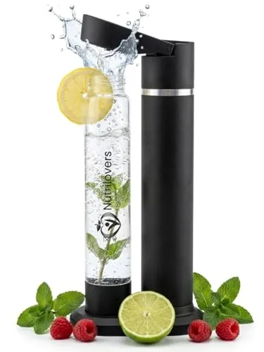 Nutrilovers® NUTRI-STREAM Wassersprudler Edelstahl Schwarz – Stilvoller Soda Maker - Eleganter Edelstahl Wassersprudler für sprudelndes Wasser und Getränke. Patentiertes System für einfache Handhabung und Sicherheit. Kompatibel mit 60L CO2-Zylindern, ideal für kreative Getränke in Ihrer Küche.