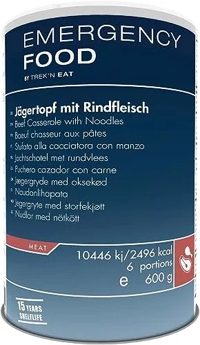 TREK'N EAT Emergency Food Jägertopf mit Rindfleisch und Nudeln | Haltbare Notfallnahrung Lebensmittel
