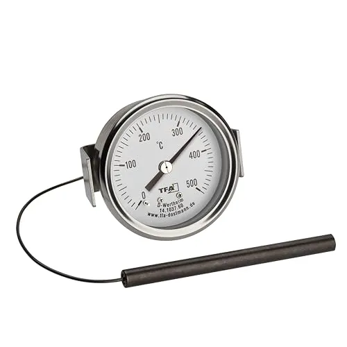 TFA Dostmann 14.1037.60 Grillthermometer Edelstahl - Hochwertiges Edelstahl-Thermometer für präzise Temperaturkontrolle bis 500°C, ideal für Pizzerien und Hobby-Köche, sorgt für perfekte Backergebnisse.