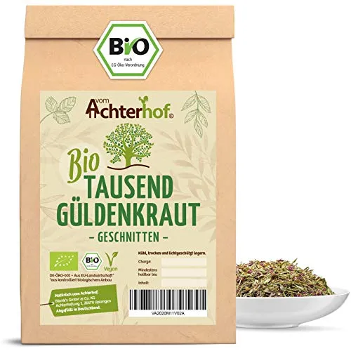 Tausendgüldenkraut Tee Bio (100g) lose geschnitten - Genieße unseren hochwertigen Bio Tausendgüldenkraut Tee in geschnittener Form. Sorgfältig geerntet und schonend getrocknet, ideal für die Zubereitung eines aromatischen Tees. 100% natürliche Qualität ohne Zusatzstoffe.