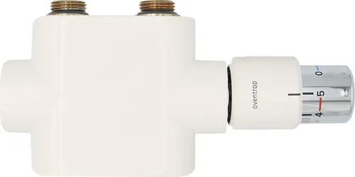 Gerade Ventilgarnitur 50mm für Heizkörper - Hochwertige Ventilgarnitur für Mittelanschluss 50mm in elegantem Weiß. Ideal für präzise Temperaturregelung und moderne Heizkörperinstallationen. Komplett mit Thermostatventil und Abdeckung für eine saubere Optik.