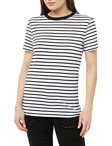 SELECTED FEMME Damen Slfmyessential Stripe O-neck Tee Noos T Shirt, Black/Stripes:bright White, L EU