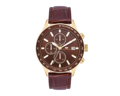 Rhodenwald & Söhne Herren Chronograph Karthago II - Sportliche Armbanduhr mit Echtleder-Armband, wasserdicht bis 10 ATM und hochwertigem Edelstahl-Gehäuse in Gelbgold - ideal für den modebewussten Mann.