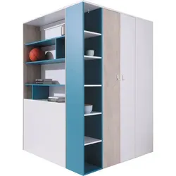 Eckkleiderschrank Eiche Blau mit 3 Schubladen
