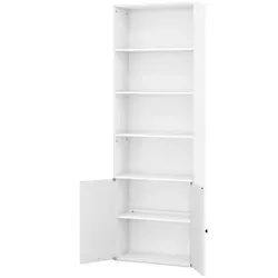 COSTWAY Bücherregal mit Türen & 4 offenen Fächern, 180 cm hohe Bücherschrank, Standregal, Aufbewahrungsregal für Wohnzimmer, Schlafzimmer, Küche, Weiß