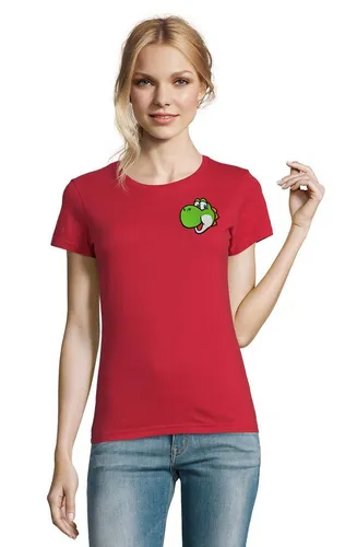 Blondie & Brownie T-Shirt YoshiFacePatch Damen Gamer Shirt Rundhals Retro Casual Tee (Einzelset, Einzelartikel) YoshiSmilePatch Damen Retroshirt