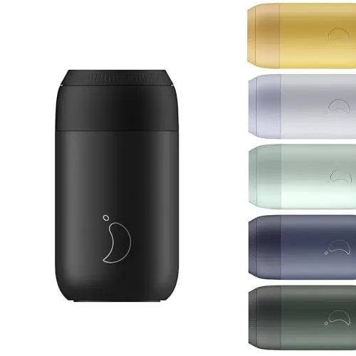 Chilly's Serie 2 Isolierter Kaffebecher - Doppelwandige Tasse mit Deckel - BPA-Freier Edelstahl - Abyss Black, 340ml