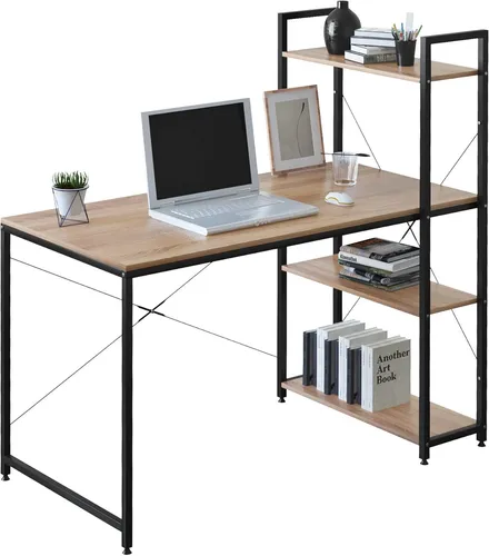 Schreibtisch Computertisch TSB01hei - Moderner Kinderschreibtisch mit Ablagen, stabile Hartglasplatte und max. Belastung von 50 KG, ideal für kreatives Arbeiten und Lernen.