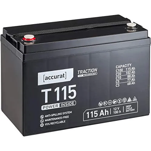 Accurat Traction T115 Pro VRLA Bleibatterie - 12V, 115Ah, +30% Startleistung, wartungsfreie, zyklenfest- Gel Batterie, USV Batterie, Versorgungsbatterie, Solarbatterie, Bleiakku für Camping, Wohnwagen
