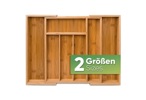 Sidorenko Besteckkasten aus Bambus - Ausziehbarer Besteckeinsatz für Küchenschubladen mit bis zu 9 Fächern, ideal zur optimalen Organisation von Besteck und Küchenutensilien.