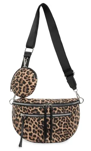 Damen Tasche Umhängetasche Brusttasche Muster Gürtel Bauchtasche Crossbody Gürteltasche Hüfttasche Crossover Bodybag Schultertasche Handytasche Leder Optik Leopard