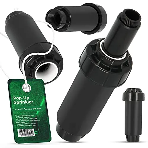 Versenkregner Rasensprenger 5cm Anschluss 1/2'' IG x 3/8'' AG Pop-Up Universelle Professionelle Bewässerung für Rasenflächen Garten Pflanzbeete Kleine Flächen Schwarz Einfache Installation