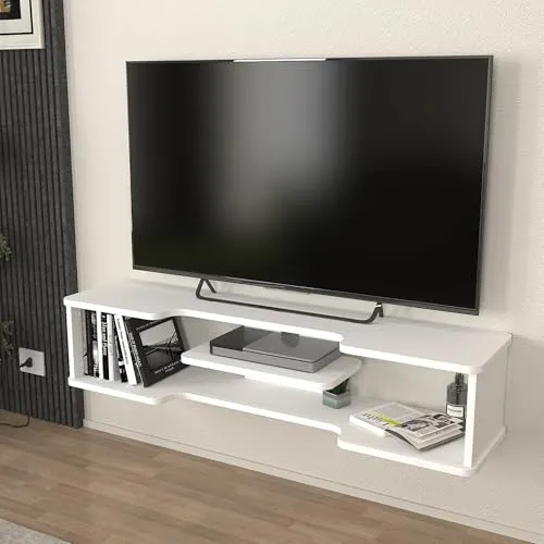 [en.casa] TV Lowboard hängend Yrela TV Board 120 x 30 x 26 cm Schweberegal für Fernseher TV Tisch Wohnzimmer Schlafzimmer Wandboard Weiß