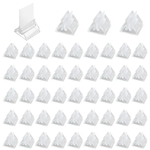 EUPSIIU 48 Stück Acryl Kartenständer, Acryl Namenskartenständer, Mini Staffelei, Klare Namenskartenständer, Transparent Fotohalter, Brettspielstücke für Anzeigen Karten, Bildern, (Transparent)