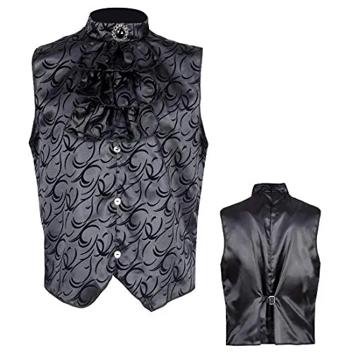 Amakando Elegantes Steampunk-Gilet mit Stehkragen & Rüschenkragen Baron/Schwarz-Grau L/XL (52/54) / Edles GRAF Dracula Kostüm-Accessoire/Ideal zu Horror-Party & Gruselparty