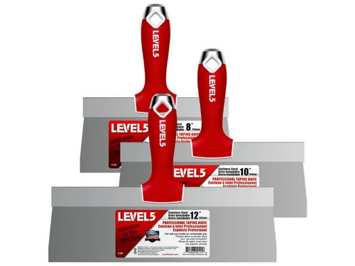 LEVEL5 Fassadenspachtel 3-Pack - Edelstahl 5-619 - Set von 3 hochwertigen Edelstahl-Fassadenspachteln für präzises Arbeiten im Trockenbau. Ideal für ein perfektes Finish und ergonomischen Komfort.