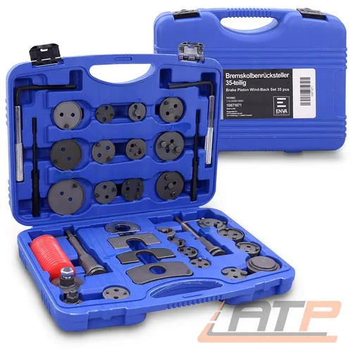 ENVA Bremskolbenrücksteller Werkzeug 35-teilig - Bremseninstandsetzung: 35-teiliges Set für effiziente Rückstellung von Bremskolben, ideal für Werkstätten und Heimwerker.