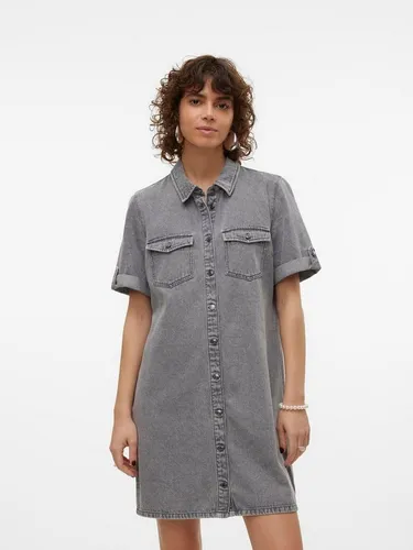 VERO MODA Vmjennie Ss Short Denim Dress Mix Noos - Freizeitkleider für Damen, mit praktischen Brusttaschen für zusätzlichen Komfort und Stil.