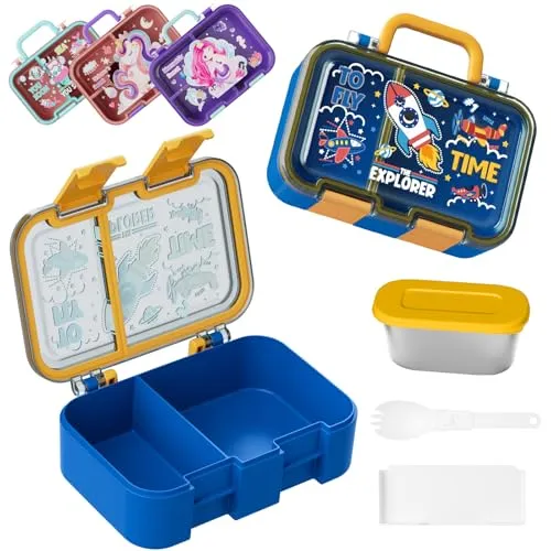 Bundviel Lunchbox Kinder Auslaufsicher Bento Box Kinder mit Fächern,900ml Brotdose für Mädchen & Jungen,Kinder Lunchbox Perfekt für Schule/Kindergarten/Ausflüge