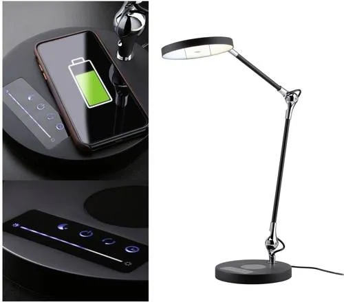 PLM 78910 - LED-Schreibtischlampe Numis mit QI Lader, stufenlos dimmbar und kabelloses Ladepad für Smartphones