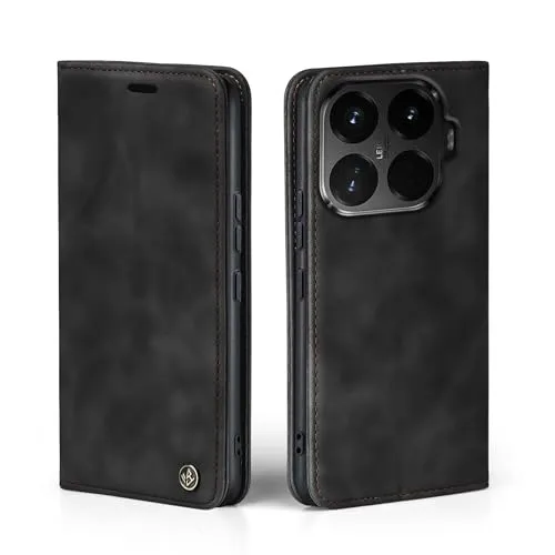 LBH Handyhülle für Xiaomi 15T Pro in Schwarz mit Karten- und Geldfach Smartphone Hülle mit Standfunktion Flip Case Schutzhülle Magnetverschluss Vintage