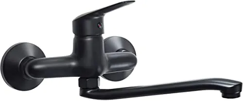 Deante BORO Küchenarmatur mit Schwenkauslauf - Wandmontierte Einhebelmischer-Armatur in elegantem Schwarz matt, ideal für moderne Küchen und sorgt für flexibles Arbeiten am Spülbecken.