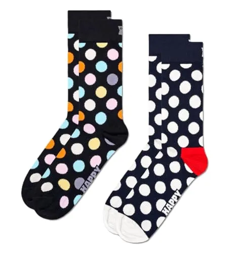 Happy Socks Unisex 2-Pack Classic Big Dot, Schwarz, 36-40 EU - Bunte Socken im praktischen 2er-Pack, ideal für jeden Anlass. Hochwertige Baumwolle sorgt für angenehmen Tragekomfort und eine kuschelige Passform das ganze Jahr über.