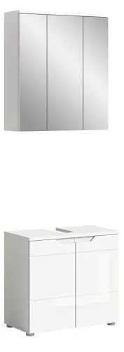 xonox.home Badezimmer Solero 2tlg. Kombination Badmöbel Set - Komplettprogramm für kleine Bäder, mit 11 Fächern für optimale Aufbewahrung und pflegeleichtem, zeitlosem Design in weiß Hochglanz.