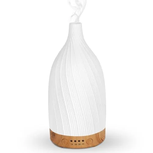 Aroma Diffuser, GuKKK Weiß Keramik Diffusor für Ätherische Öle, Aromatherapie Düfte Luftbefeuchter mit Einstellbarem Nebelmodus, 7 Farben LED, Timer-Einstellung, für Schlafzimmer, Yoga, Büro (100ml)