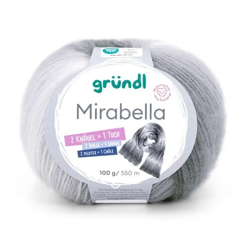 GRÜNDL WOLLE MIRABELLA 100 GRAMM FARBVERLAUF KALTWEISS STEINGRAU ANTHRAZIT NEU