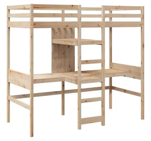 vidaXL Hochbett ohne Matratze 80x200 cm aus Kiefernholz - Klassisches Hochbett mit integriertem Schreibtisch und Ablagen, ideal für kleine Räume. Stabiles Massivholz bietet Langlebigkeit und optimalen Stauraum.