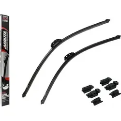 MARUTA FLAT WIPER SILICONE - Scheibenwischblätter 700mm/650mm - Scheibenwischerblätter mit Lotus Perl-Effekt für wasserabweisende Beschichtung, optimierte Aerodynamik und leises Wischen bei jedem Wetter. Einfacher Austausch durch mitgelieferten Adapter.