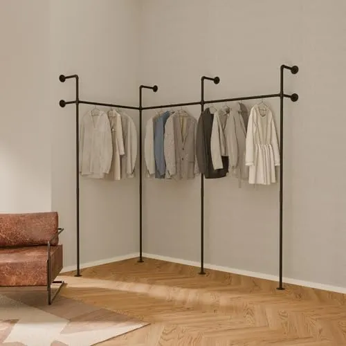 pamo Kleiderstange Wandmontage - Robuster Kleiderständer mit 300 kg Traglast - Stabiler Kleiderständer zur Wandmontage im Industrial Style. Ideal als offener Kleiderschrank für Schlafzimmer oder Flur. Robustes Metall sorgt für hohe Belastbarkeit und einfache Montage.