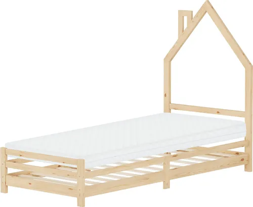 ML-DESIGN Spielbett Hausbett aus Kiefernholz 90x200 cm - Betten: Kinderbett in Hausform aus massivem Kiefernholz, ideal für kleine Abenteurer mit niedriger Liegehöhe und inklusive hypoallergener Matratze für erholsamen Schlaf.