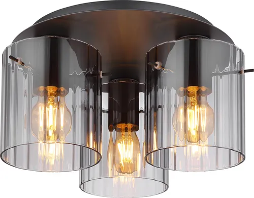 Elegante Deckenlampe grau 3-flammig mit rauchfarbenem Glas - Lampen - Stilvolle Deckenleuchte aus dunkelgrauem Metall mit rauchfarbenem Glas, schafft eine gemütliche Atmosphäre und passt zu jedem Einrichtungsstil.