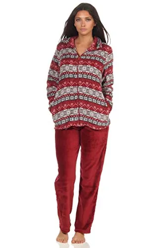 NORMANN-Wäschefabrik Kuscheliger Damen Hausanzug - Wanderschuhe, ideal für den Winter mit 100% Coral Fleece für höchsten Tragekomfort und ein stilvolles Norweger Design. Waschbar und trocknergeeignet.