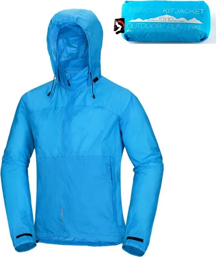 Wasserdichte Packbare Herren Outdoorjacke NORTHFINDER Northkit Blau L - Outdoorjacke NORTHFINDER Northkit in Blau, leicht und verpackbar mit 10.000 mm Wassersäule, ideal für Sportfans und alle Wetterbedingungen.