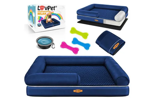 Lovpet® Orthopädisches Hundebett Relax mit Napf und Kauknochen - Hundebett mit ergonomischem Schlafkomfort, abnehmbarer und waschbarer Bezug, ideal für kleine, mittelgroße und große Hunde, inkl. Napf und 3 Kauknochen für zusätzlichen Spielspaß.