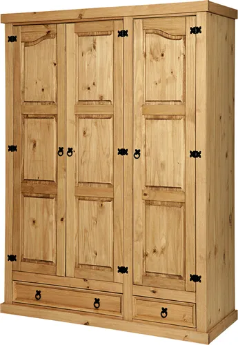 Möbilia Kleiderschrank | 3 Türen & 2 Schubladen aus massivem Kiefer-Holz