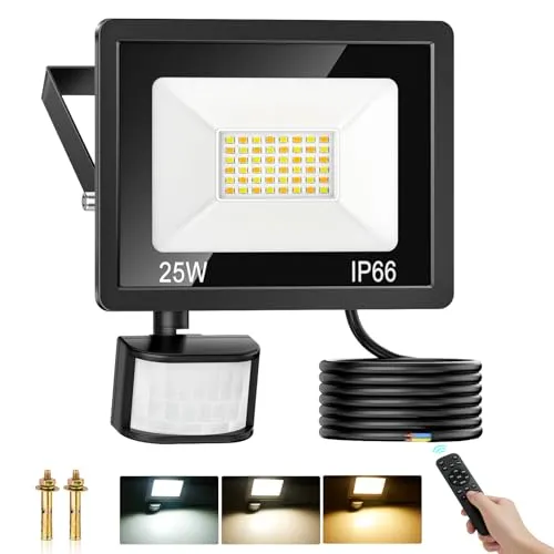 COTLEDL 25W LED Strahler mit Bewegungsmelder Außen, 2700LM Dimmbar Außenstrahler Aussen mit Fernbedienung, IP66 Wasserdicht Scheinwerfer Warmweiß Neutralwei Kaltweiß LED Fluter für Garten Hof Garage