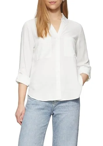 Hemdbluse mit Turn-Up Ärmeln, Gr. 42, white - Klassische Damen-Hemdbluse von QS in glänzender Viskose-Optik. Po-bedeckender Schnitt und lässige Turn-Up Ärmel für einen modischen Look.