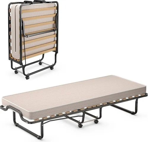 Klappbett Rollbett mit r Matratze 200 x 90 x 41 cm Beige Hergestellt in Italien Herkunft: Italien