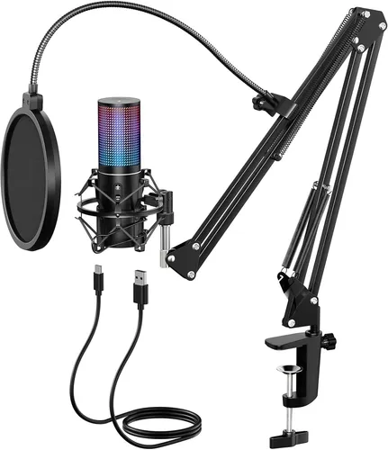 TONOR Q9S RGB USB Mikrofon - Karaoke-Mikrofone mit RGB-Beleuchtung, ideal für Gaming, Streaming und Podcasts, sorgt für klare Stimme und beeindruckende Audioqualität