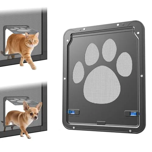 Enjoying Haustierklappe Fliegengitter, Eingang 20 x 26 cm Katzenklappe tür Fliegengitter, Magnetische Kleiner Hundetür für Fenstertür Schiebetüren, Verriegelbar, Schwarz