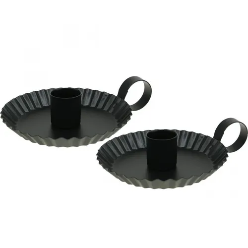 Kerzenständer Schwarz Metall, Runde Stabkerzenhalter mit Griff, Ø9,5cm,