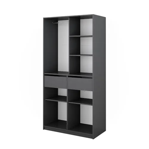 Vicco Kleiderschrank Elmo, Anthrazit, 100 x 200 cm mit 2 Schubladen - Kleiderschrank mit 2 Schubladen und 7 Fächern, ideal für intelligente Raumorganisation und zusätzlichen Stauraum in Ihrem Zuhause.